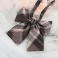 Japanese JK style brown plaid bow tie collar accessory with ribbons for uniform shirts. - Dark Brown Plaid