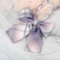 JK plaid bow tie detail with ribbons, featuring multi-color checkered fabric for school uniform. - Orchid Purple Plaid