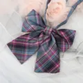 Exquisite JK uniform plaid bow tie detailed shot, stylish purple blue collar ribbon. - Blue Purple Pink Plaid