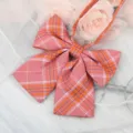 JK Japanese Plaid Bow Tie Sailor Shirt Accessory Detail Shot Pink Orange Ribbon Collar Flower - JK041 Orange Pink Plaid Bowtie