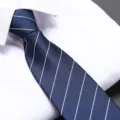 Blue striped tie detail shot, premium woven fabric, classic business formal wear accessory. - 8cm Diamond Blue Stripe Zipper