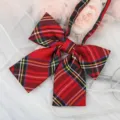 JK Japanese red plaid ribbon bow tie collar accessory for student uniform shirts and sailor suits - JK042 Hawthorn Red Plaid Bowtie