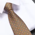 Detailed close-up of a golden business necktie featuring elegant geometric pattern texture. - 8cm Khaki Small Floral Zipper