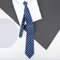 Blue striped zipper necktie for men and women, convenient lazy tie for business wear variant. - 8cm W15 Zipper