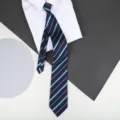 Classic navy blue striped zipper tie for men, perfect for business and formal wear outfits. - 8cm Versatile Blue Stripe Zipper