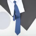 Men's blue formal business necktie with white shirt display, elegant striped design for wedding. - 8cm Ocean Blue Fine Stripe Zipper