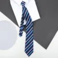 Men's blue striped zipper tie with white dress shirt for business office formal wear. - 8cm Fashion Blue Stripe Zipper