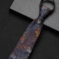 Mens classic paisley pattern lazy zipper necktie business formal wear wedding tie navy blue. - 8cm Royal Consort Zipper Style