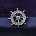 Vintage men rhinestone ship wheel brooch suit shirt lapel pin fashion accessory jewelry - Rudder Silver