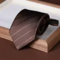 Brown striped zipper necktie for men, easy wear lazy tie, formal business suit accessory. - 8cm Stripe Zipper Style / Coffee