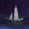 Crystal sailboat brooch for men, elegant silver tone metal lapel pin suit accessory. - Sailing Boat Silver Color