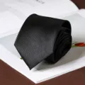 Professional men's black formal suit tie, elegant business wear detail and smooth fabric. - Smooth Hand-Tied Style / 8cm / Black