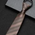 Detailed close-up of brown striped zipper tie texture and zipper mechanism structure. - 8cm Double Gold Stripe Zipper Style