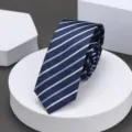 Corbata estrecha clasica de rayas azul marino para hombre, elegante accesorio formal. - 6cm A02