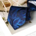 Blue leaf pattern zipper necktie for men and women, business formal wear main view display. - 8cm Zipper Style / Fantasy Nebula