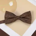 Brown herringbone bow tie for men, retro double-layer jacquard design for suits and wear. - Soft Cloud Pavilion-Gold Coffee Bow Tie