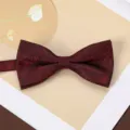 Mens vintage herringbone bow tie, dark red jacquard double layer formal suit neckwear - Soft Cloud Pavilion-Burgundy Bow Tie