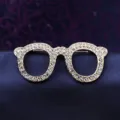 Gold-tone rhinestone glasses brooch pin vintage suit shirt collar badge accessory - Gold Glasses
