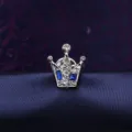 Retro Men's Crown Brooch Rhinestone Blue Crystal Lapel Pin Suit Collar Badge Accessory - Small Blue-Gray Crown