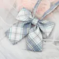 Japanese JK style plaid ribbon bow tie for school uniform blouse shirt accessories blue yellow - JK053 Sky Blue Yellow Plaid Bowtie