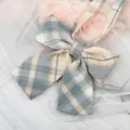 JK Japanese style plaid bow tie ribbon collar accessory for uniform sailor shirt detail - Lemon Sea Salt Plaid