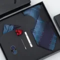 Ensemble de cravate a carreaux bleu pour homme affaires mariage avec boutons de manchette - T27 Dégradé Bleu Ensemble Coffret