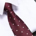 Wine red polka dot tie detail shot, exquisite herringbone texture for business formal wear. - 8cm Wine Red White Dots Zipper