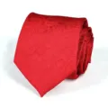 Close-up of a stylish red jacquard woven business necktie showing fabric details. - Wine Red Rose Floral