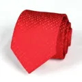 Detail view of a classic red geometric textured business wedding necktie for men and formal wear. - Classic Red Small Square