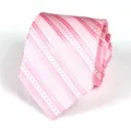 Pink striped tie detail view, classic diamond geometric woven pattern for business formal. - Pink Geometric Stripe