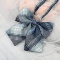 JK style blue plaid bow tie collar accessory for school uniform and sailor shirt details - Gray Blue Plaid