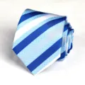 Blue striped men's necktie for business wear, classic diagonal stripes, elegant design. - Vibrant Blue Stripe
