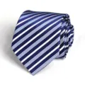 Detailed close-up of a classic blue striped tie with fine fabric texture, elegant and professional. - Dark Blue Double Line