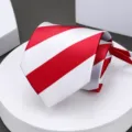 Red and white striped men's necktie, classic business formal tie for wedding and work. - H003 Red and White Wide Striped Zipper Necktie