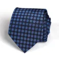 Blue geometric pattern tie for men, stylish necktie for business and formal wear. - Dark Blue Floral Grid