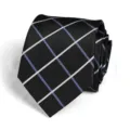 Classic black grid necktie detail view, premium fabric business formal wear accessory. - Business Black Grid