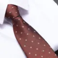 Close-up of red-brown business tie with white square pattern, elegant formal neckwear detail. - Italian Coffee Zipper