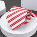 Red white striped men tie classic business formal necktie wedding groom wear suit accessory. - H008 Zipper Necktie