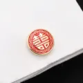 Boutons de manchette de luxe pour chemise française ronde rouge or double bonheur - Double Bonheur Rond Or