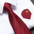 Men's Red Wedding Zipper Necktie Business Formal Korean Style Groom Tie with Embroidery - Burgundy Twill Round Double Happiness Zipper
