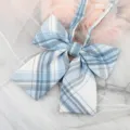 Blue white plaid JK bow tie cute school uniform ribbon accessory necktie neck collar flower - Blue Gray White Plaid Bowtie