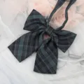 Dark green plaid JK bow tie, elegant ribbon collar accessory for uniform shirts and sailor suits. - Green Plaid Bowtie