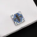 Boutons de manchette carrés émail bleu cristal fleur de lis pour chemise homme - Porcelaine Bleue et Blanche