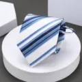 Men's blue striped formal business zipper necktie for professional office wear and wedding events - Blue Multi-Stripe Zipper Necktie