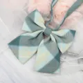 JK style plaid bow tie collar accessory, green and blue grid ribbon for school uniform shirt. - Blue Green Plaid