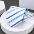 Men's blue striped zipper tie business formal wear wedding groom necktie stylish 8.5cm - White Base Sky Blue Striped Zipper Necktie