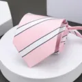Men's pink striped necktie business formal wear necktie classic stripe tie accessories - Pink White Striped Zipper Necktie