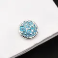 Boutons de manchette de chemise française d'affaires, métal rond avec émail bleu. - Vagues Argentées