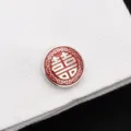 Boutons de manchette élégants en métal double bonheur rouge pour chemise homme - Double Bonheur Rond Argent