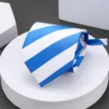 Men's blue and white striped zipper tie, perfect for business formal and wedding wear. - Blue White Equidistant Striped Zipper Necktie